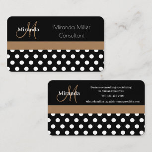 Tarjeta De Visita Monograma marrón Punto de Polka Blanco Negro