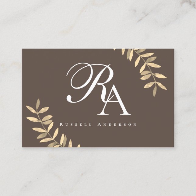 Tarjeta De Visita Monograma marrón simple (Anverso)