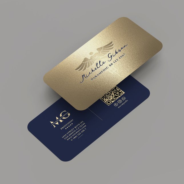 Tarjeta De Visita Monograma médico moderno Caduceus Blue Gold (Modern Medical Monogram Caduceus Blue Gold Business Card
)