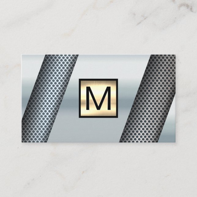 Tarjeta De Visita Monograma Metálico Cromado Oro Perforado (Anverso)