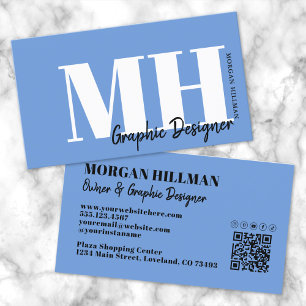 Tarjeta De Visita Monograma Minimalista Azul Elegante Sencillo