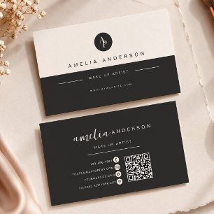 Tarjeta De Visita Monograma Minimalista Código Qr Negro Carbón