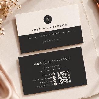 Tarjeta De Visita Monograma Minimalista Código Qr Negro Carbón
