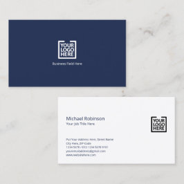 Tarjeta De Visita Monograma minimalista con logotipo en azul oscuro