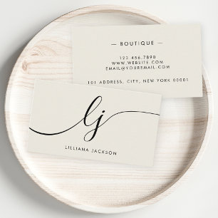 Tarjeta De Visita Monograma minimalista de lujo con encanto y marfil