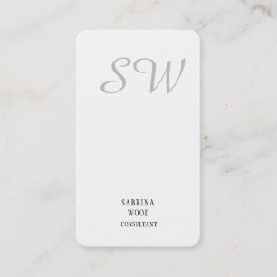 Tarjeta De Visita Monograma Minimalista de moda blanco gris simple l