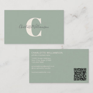 Tarjeta De Visita Monograma minimalista en verde sage Escritura eleg