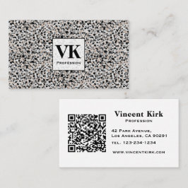 Tarjeta De Visita Monograma Minimalista Gris Negro Beige Textura.
