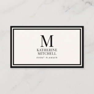 Tarjeta De Visita Monograma Minimalista Lujo Negro/Marfil Logo QR