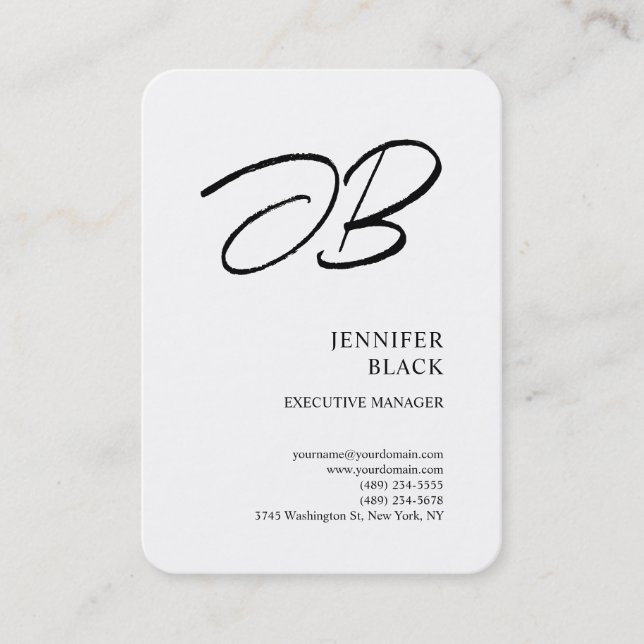 Tarjeta De Visita Monograma Minimalista moderno blanco (Anverso)