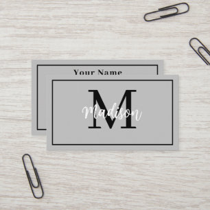 Tarjeta De Visita Monograma Minimalista moderno gris y negro