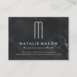 Tarjeta De Visita Monograma Minimalista moderno Mármol negro