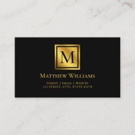 Tarjeta De Visita Monograma minimalista moderno negro y dorado