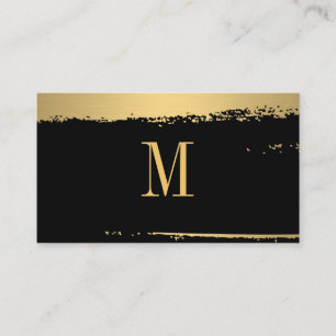 Tarjeta De Visita Monograma Minimalista moderno sobre cepillado negr