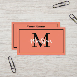 Tarjeta De Visita Monograma Minimalista Naranja moderno Sherbet