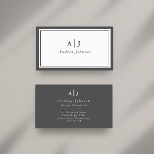 Tarjeta De Visita Monograma minimalista negro y blanco de dos bordes