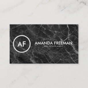 Tarjeta De Visita Monograma mínimo de mármol gris y negro inmobiliar