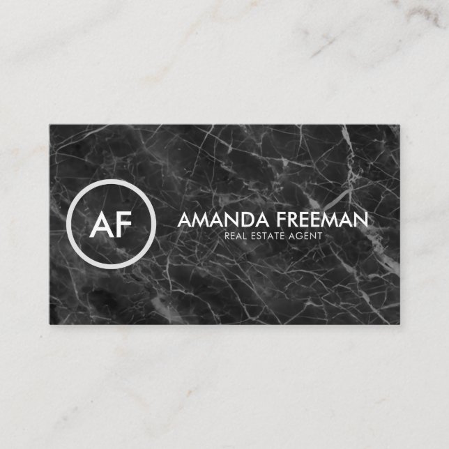 Tarjeta De Visita Monograma mínimo de mármol gris y negro inmobiliar (Anverso)