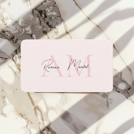 Tarjeta De Visita Monograma mínimo inicial y nombre Pastel rosa