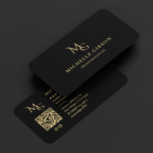Tarjeta De Visita Monograma mínimo MG Profesional Elegante Negro