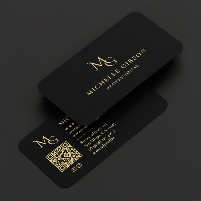 Tarjeta De Visita Monograma mínimo MG Profesional Elegante Negro (Minimal Monogram MG Professional Elegant Black Business Card
)