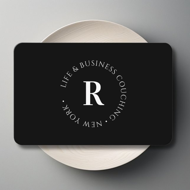 Tarjeta De Visita Monograma, mínimo negro (Monogram, Minimum Black and White Business Card)