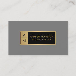 Tarjeta De Visita Monograma Mínimo Profesional Dorado/Gris Abogado