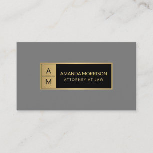 Tarjeta De Visita Monograma Mínimo Profesional Dorado/Gris Abogado