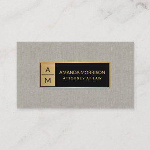 Tarjeta De Visita Monograma mínimo profesional Gold/Tan Linen