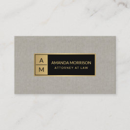 Tarjeta De Visita Monograma mínimo profesional Gold/Tan Linen
