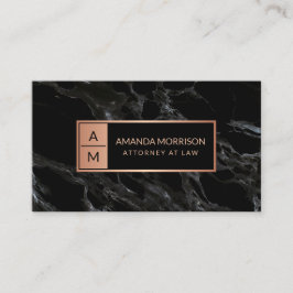 Tarjeta De Visita Monograma Mínimo Profesional Rosa/Mármol Negro