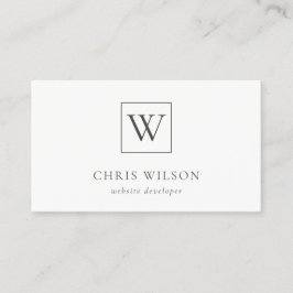 Tarjeta De Visita Monograma mínimo simple blanco y negro inicial