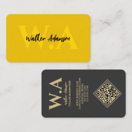 Tarjeta De Visita Monograma Moderna | Lujo Negro y Dorado