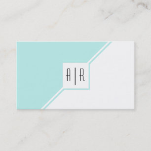 Tarjeta De Visita Monograma moderno acuático azul y blanco geométric
