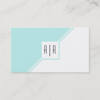 Tarjeta De Visita Monograma moderno acuático azul y blanco geométric
