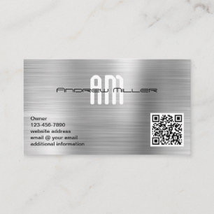 Tarjeta De Visita Monograma moderno Agregar código QR Metal cepillad