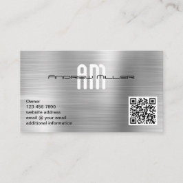 Tarjeta De Visita Monograma moderno Agregar código QR Metal falso ce