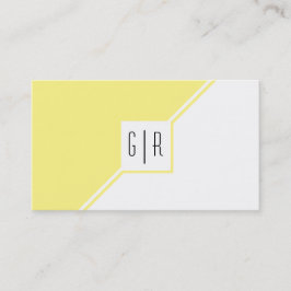Tarjeta De Visita Monograma moderno amarillo claro y blanco geométri