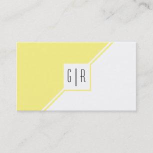 Tarjeta De Visita Monograma moderno amarillo claro y blanco geométri