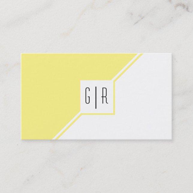 Tarjeta De Visita Monograma moderno amarillo claro y blanco geométri (Anverso)