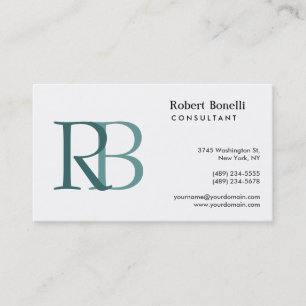 Tarjeta de visita Monograma Moderno Azul Blanco