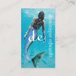 Tarjeta De Visita Monograma moderno azul Mermaid