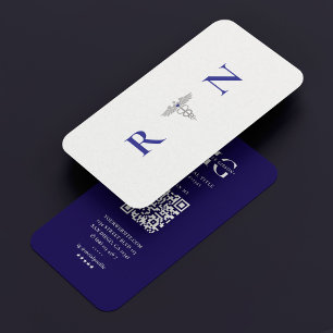 Tarjeta De Visita Monograma moderno Azul oscuro RN Caduceus Enfermer