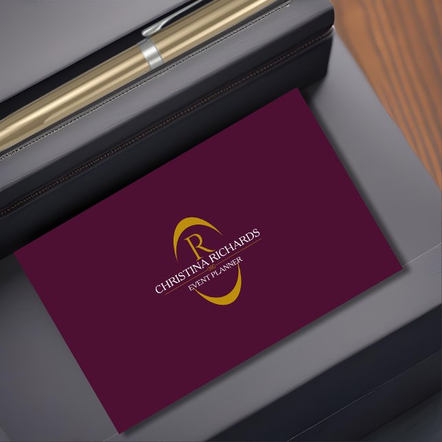Tarjeta De Visita Monograma moderno burdeos y oro elegante (Subido por el creador)