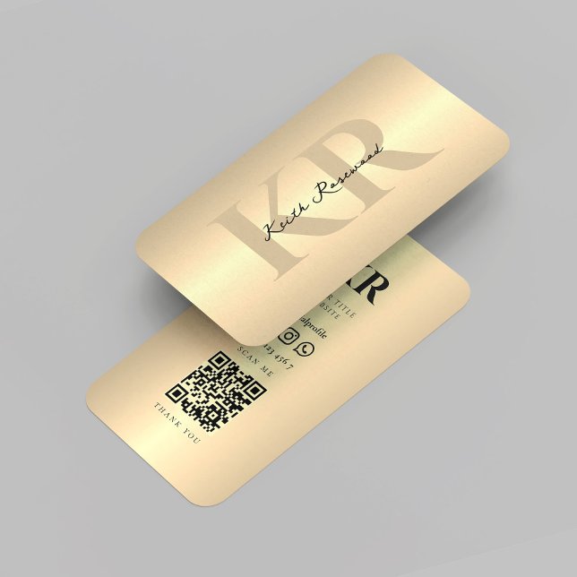 Tarjeta De Visita Monograma moderno con nombre personalizado Gold QR (Modern Elegant Monogram Custom Name Gold QR Business Card
)