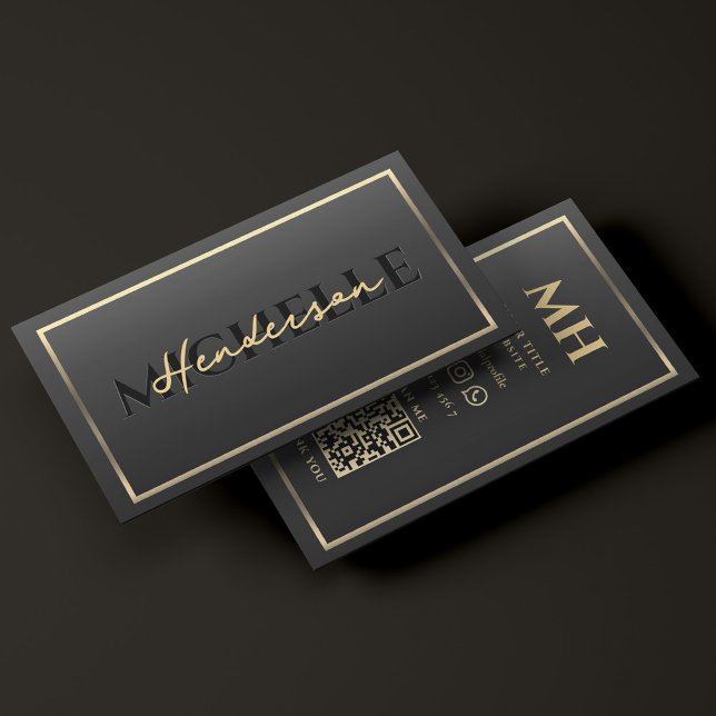 Tarjeta De Visita Monograma moderno de borde de marco dorado negro d (Modern Luxury Black Gold Frame Border Monogram Business Card
)