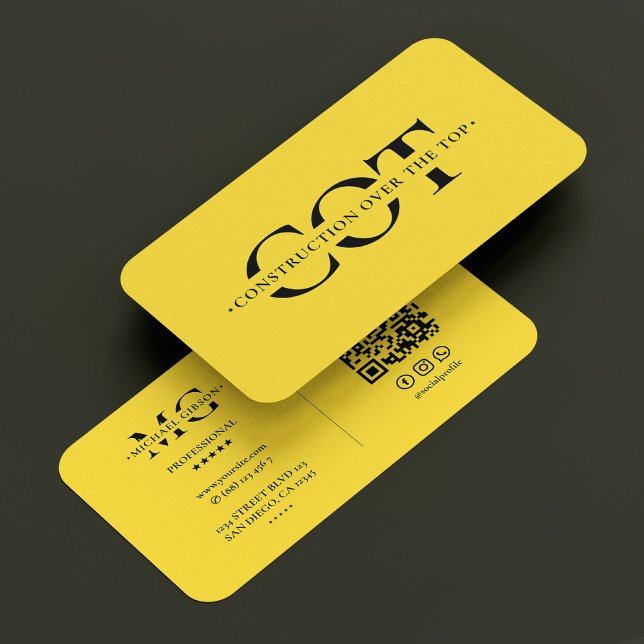 Tarjeta De Visita Monograma moderno de construcción amarillo (Modern Construction Monogram Contractor Yellow Business Card
)