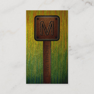 Tarjeta De Visita Monograma moderno de cuero marrón n.º 6