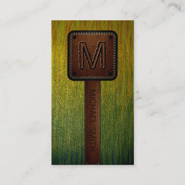 Tarjeta De Visita Monograma moderno de cuero marrón n.º 6 (Anverso)