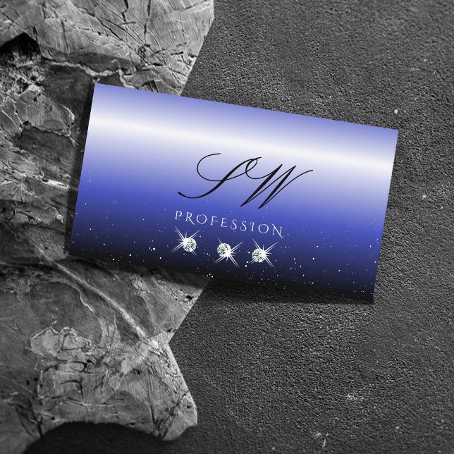 Tarjeta De Visita Monograma moderno de diamantes de espuma azul negr (Subido por el creador)